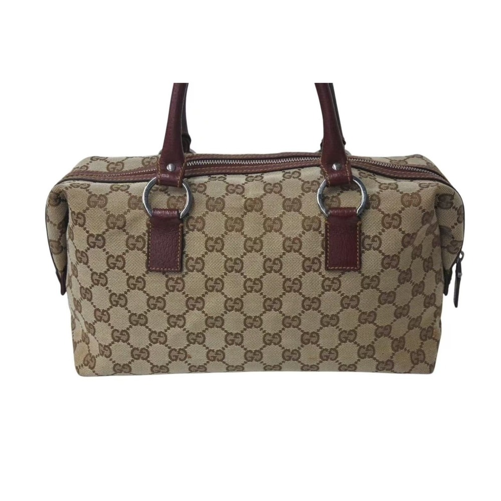 Gucci Tan GG Bordeaux Leather Handbag Italy Beige Canvas Purple